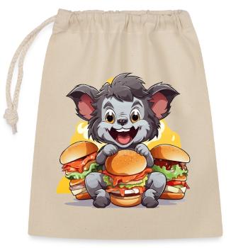 Kauender Koala mit Burgern - Verschließbarer Geschenkbeutel aus Baumwolle (25x30cm) - Natur - Vorne