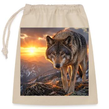 Loup dans la montagne du coucher du soleil - Sac cadeau en coton avec cordon (25 x 30 cm) - nature - Devant