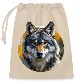 Wolf-Design - Verschließbarer Geschenkbeutel aus Baumwolle (25x30cm) - Natur - Vorne