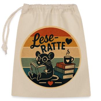 Leseratte Retro - Verschließbarer Geschenkbeutel aus Baumwolle (25x30cm) - Natur - Vorne
