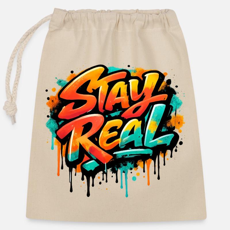 Stay_Real - Sac cadeau en coton avec cordon (25 x 30 cm) - nature