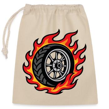 Motorradrad in Flammen – Biker-Stil - Verschließbarer Geschenkbeutel aus Baumwolle (25x30cm) - Natur - Vorne