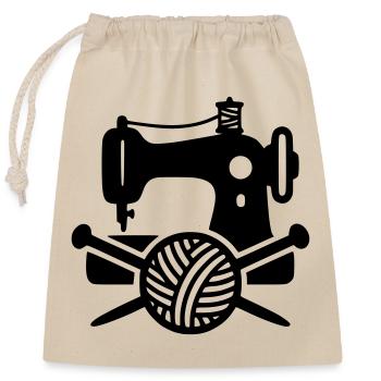 Machine à coudre Laine tricot Couture fait main - Sac cadeau en coton avec cordon (25 x 30 cm) - nature - Devant