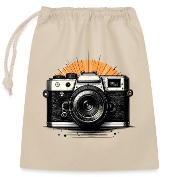 Retro Camera Sunburst - Closable cotton gift bag (25x30cm) - nature - Front
