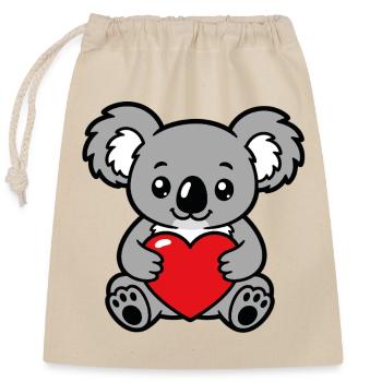Süßer Koala mit Kawaii-rotem Herz - Verschließbarer Geschenkbeutel aus Baumwolle (25x30cm) - Natur - Vorne