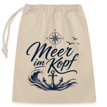 Sea in the head - Maritime fashion with anchor - Closable cotton gift bag (25x30cm) - nature - Front