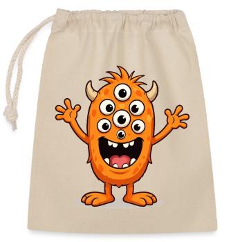 Orange Monster mit vielen Augen - Verschließbarer Geschenkbeutel aus Baumwolle (25x30cm) - Natur - Vorne