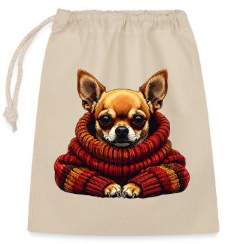 Câlin d’hiver Chihuahua avec écharpe - Sac cadeau en coton avec cordon (25 x 30 cm) - nature - Devant