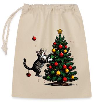 Katzenfreund am Weihnachtsbaum - Verschließbarer Geschenkbeutel aus Baumwolle (25x30cm) - Natur - Vorne