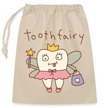 Jeu de mots mignon sur la Fée des dents - Sac cadeau en coton avec cordon (25 x 30 cm) - nature - Devant