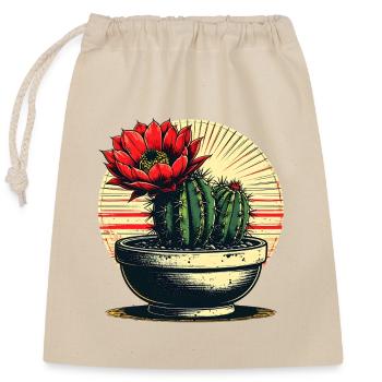 Kaktusblüte im Retro-Pot - Verschließbarer Geschenkbeutel aus Baumwolle (25x30cm) - Natur - Vorne
