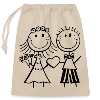 mariée chiffre de bâton drôle et le marié - mariage - Fun - Sac cadeau en coton avec cordon (25 x 30 cm) - nature - Devant