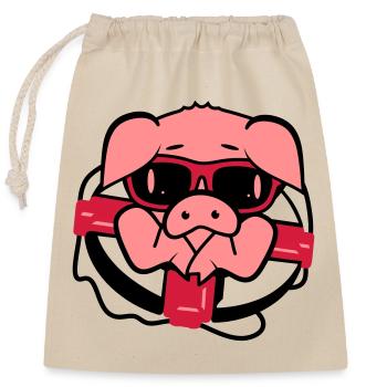Un cochon avec une bouée de sauvetage - Sac cadeau en coton avec cordon (25 x 30 cm) - nature - Devant