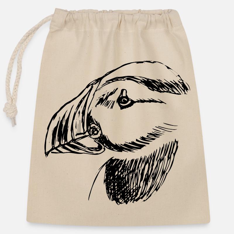 Hand drawn puffin bird - Closable cotton gift bag (25x30cm) - nature