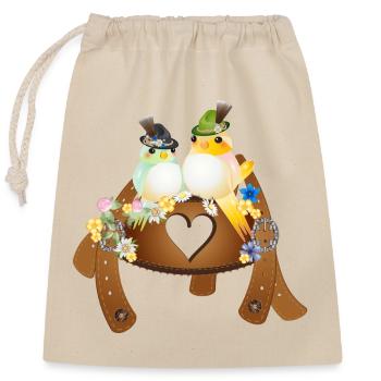 Motif de costume traditionnel amusant - Oiseaux avec chapeau de costumes traditionnels - Sac cadeau en coton avec cordon (25 x 30 cm) - nature - Devant