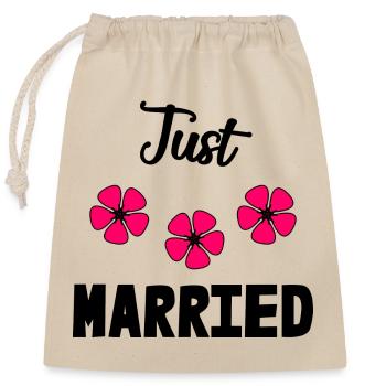 JUST MARRIED. EVJF. SAINT VALENTIN. COUPLE - Sac cadeau en coton avec cordon (25 x 30 cm) - nature - Devant