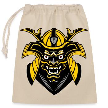 SMenpō Masque de samouraï or-noir - Sac cadeau en coton avec cordon (25 x 30 cm) - nature - Devant