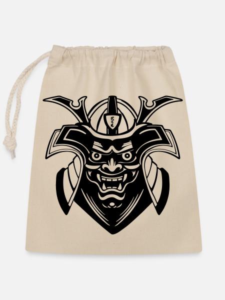 Schatten-Menpō-Masken-Design - Verschließbarer Geschenkbeutel aus Baumwolle (25x30cm) - Natur