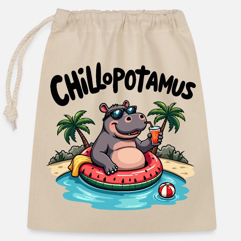 Chillopotamus – das entspannteste Nilpferd der Wel - Verschließbarer Geschenkbeutel aus Baumwolle (25x30cm) - Natur