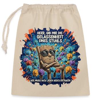 Gelassener Stuhl Cartoon Spruch - Verschließbarer Geschenkbeutel aus Baumwolle (25x30cm) - Natur - Vorne