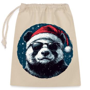 Panda im Santa Hut mit Sonnenbrille - Verschließbarer Geschenkbeutel aus Baumwolle (25x30cm) - Natur - Vorne