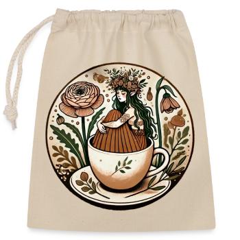 Floral Teacup Maiden - Closable cotton gift bag (25x30cm) - nature - Front