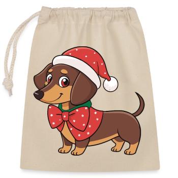 Festive Dachshund Christmas Red Bow - Closable cotton gift bag (25x30cm) - nature - Front