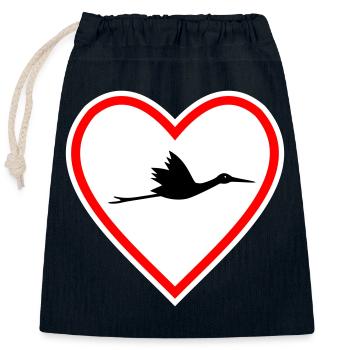 Herz Schild Storch Klapperstorch Geburt - Verschließbarer Geschenkbeutel aus Baumwolle (25x30cm) - Navy - Vorne