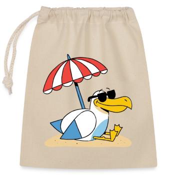 Sunny Beach Seagull with Umbrella - Closable cotton gift bag (25x30cm) - nature - Front