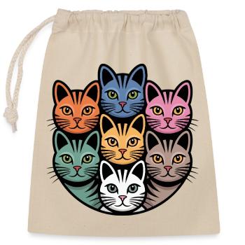 Multi-coloured cat round colourful cats - Closable cotton gift bag (25x30cm) - nature - Front