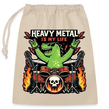 Heavy metal saurus on drums - Closable cotton gift bag (25x30cm) - nature - Front