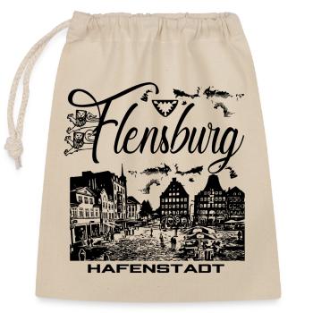 Flensburg - Hafenstadt - Verschließbarer Geschenkbeutel aus Baumwolle (25x30cm) - Natur - Vorne