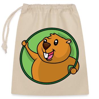 Funny beaver design - Closable cotton gift bag (25x30cm) - nature - Front