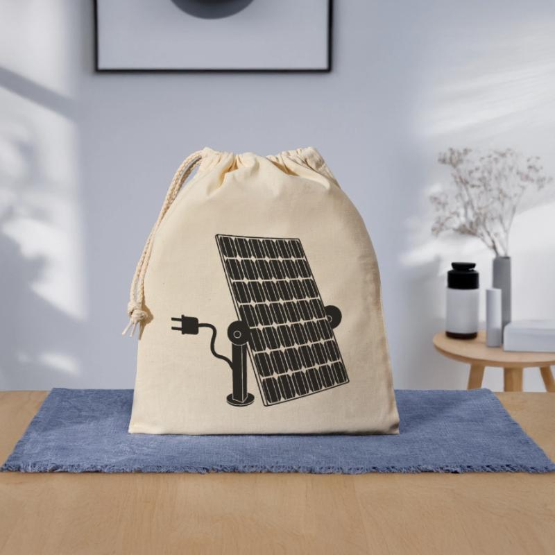 Solar panel with plug Closable cotton gift bag (25x30cm)