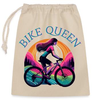 Bike Queen - Mädchen auf dem Fahrrad - für Fahrradbegeisterte - Verschließbarer Geschenkbeutel aus Baumwolle (25x30cm) - Natur - Vorne