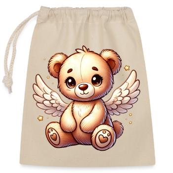 Teddybär Engel-süßer Begleiter der Weihnachtszeit - Verschließbarer Geschenkbeutel aus Baumwolle (25x30cm) - Natur - Vorne