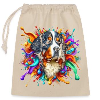 Berner Sennenhund mit bunten Farbklecksen - Verschließbarer Geschenkbeutel aus Baumwolle (25x30cm) - Natur - Vorne