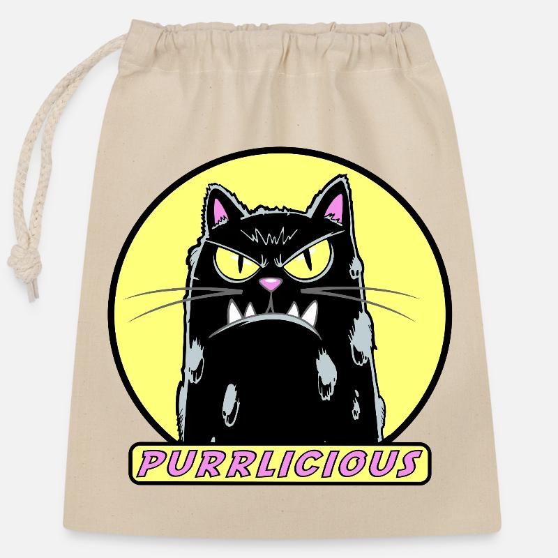 purrlicious - Sac cadeau en coton avec cordon (25 x 30 cm) - nature