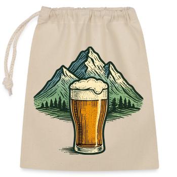 Bierglas mit Bergsilhouette - Verschließbarer Geschenkbeutel aus Baumwolle (25x30cm) - Natur - Vorne