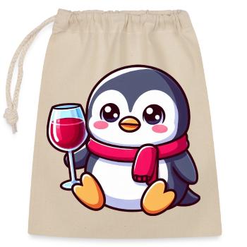 pingouin mignon avec du vin rouge amateur de vin dessin animé - Sac cadeau en coton avec cordon (25 x 30 cm) - nature - Devant