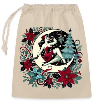 Moonlit Pinup Christmas Wreath - Closable cotton gift bag (25x30cm) - nature - Front