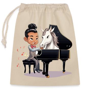 Pianist und Einhorn im Rampenlicht - Verschließbarer Geschenkbeutel aus Baumwolle (25x30cm) - Natur - Vorne