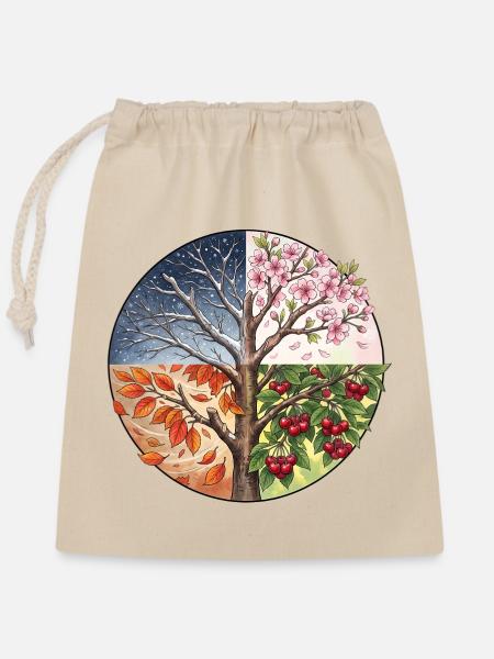 4 Jahreszeiten Baum - Verschließbarer Geschenkbeutel aus Baumwolle (25x30cm) - Natur