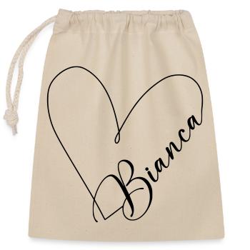 Bianca Name Herzlinie - Verschließbarer Geschenkbeutel aus Baumwolle (25x30cm) - Natur - Vorne