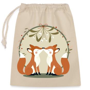 Foxes in love kissing under the mistletoe - Closable cotton gift bag (25x30cm) - nature - Front