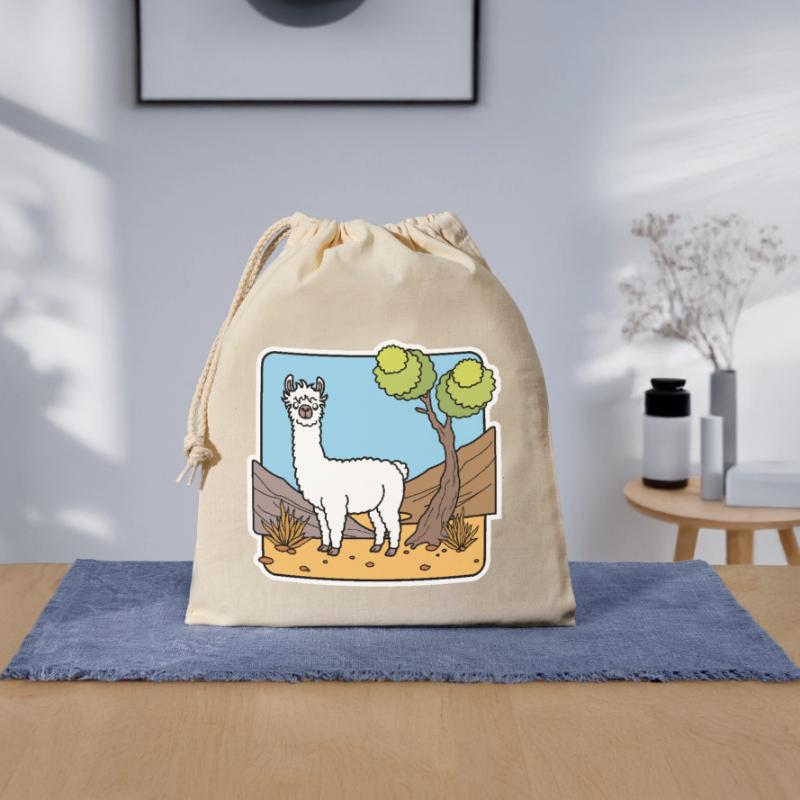 Kuck! Ein weißes Lama! Oder ist das ein Alpaka? Verschließbarer Geschenkbeutel aus Baumwolle (25x30cm)