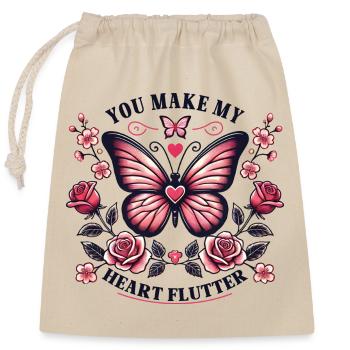 You make my heart flutter - Romantic Smash - Closable cotton gift bag (25x30cm) - nature - Front