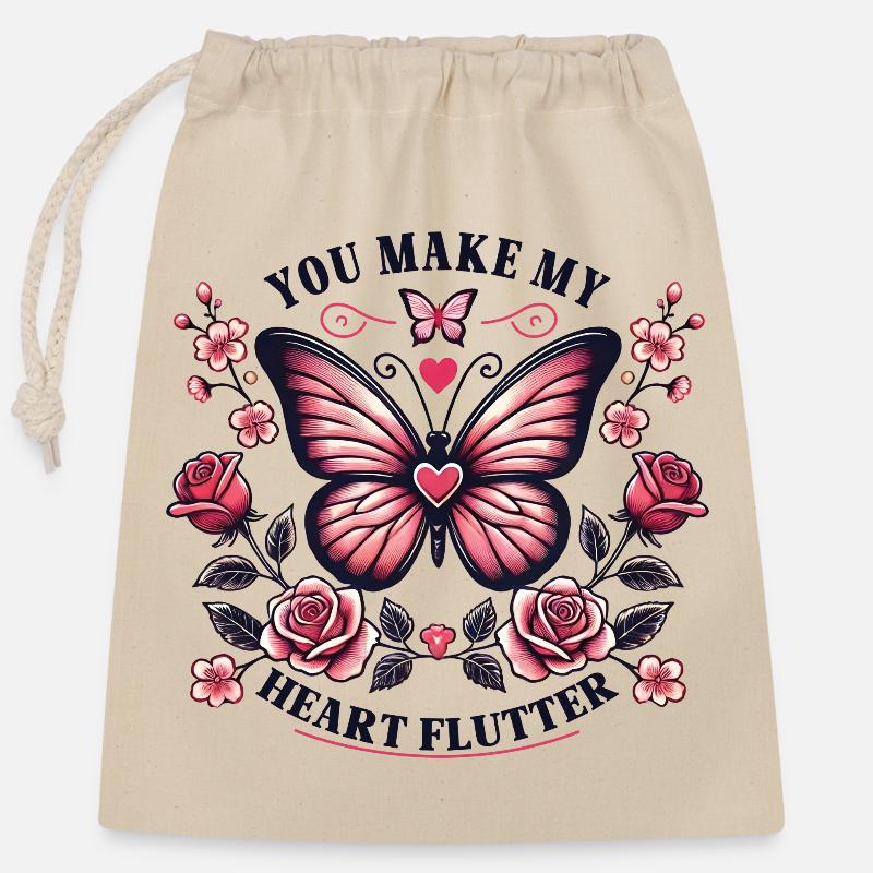 You make my heart flutter - Romantic Smash - Closable cotton gift bag (25x30cm) - nature