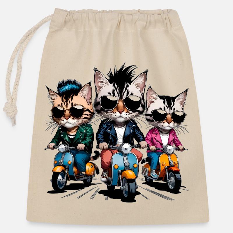 Rocker cats - Closable cotton gift bag (25x30cm) - nature
