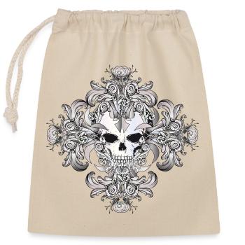 Decorated skull ornament with Gothic flair - Closable cotton gift bag (25x30cm) - nature - Front